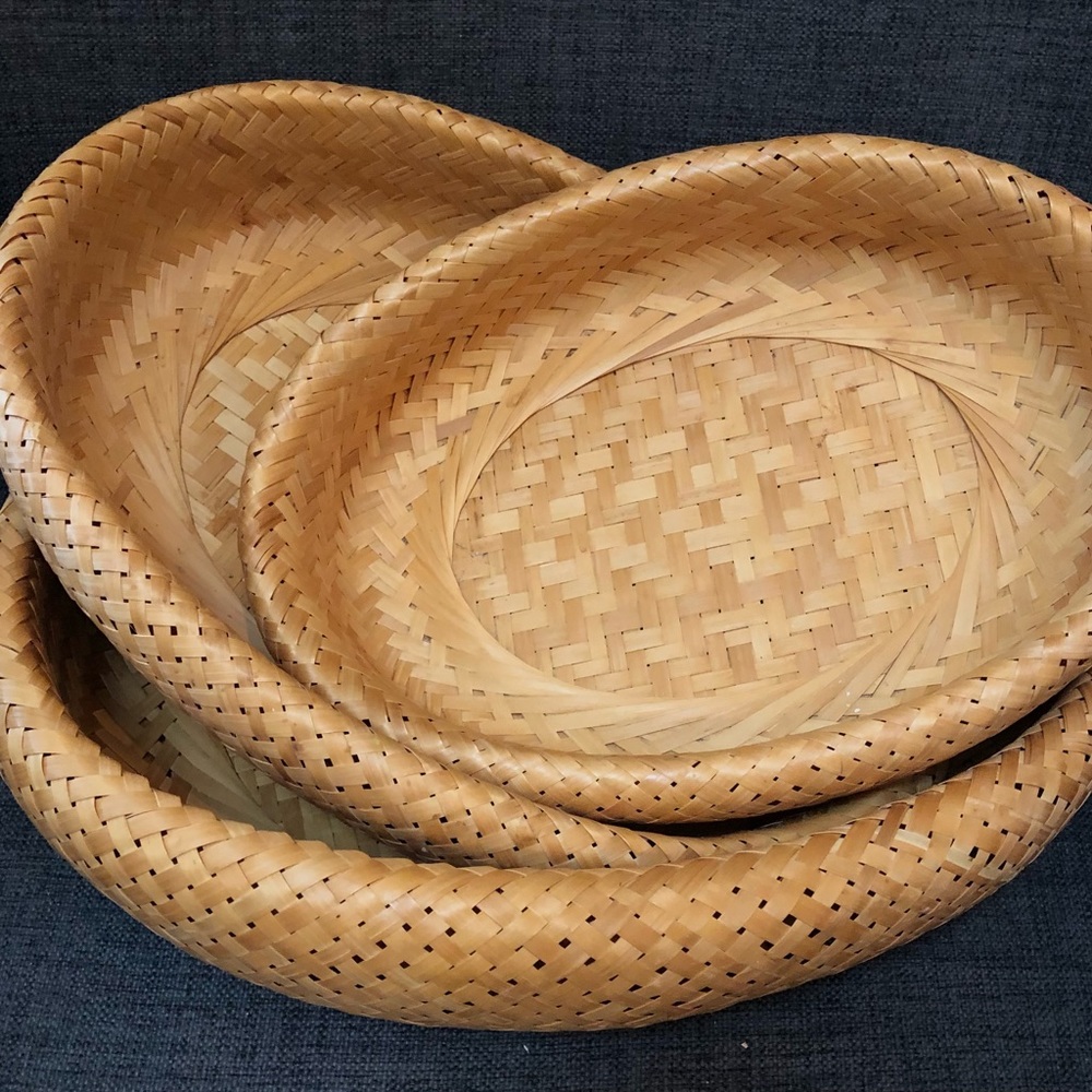 BAMBU Double Wall oval Nesting BASKETS - Set of 3 Large 16 x 12 x 3.5” FARMHOUSE
